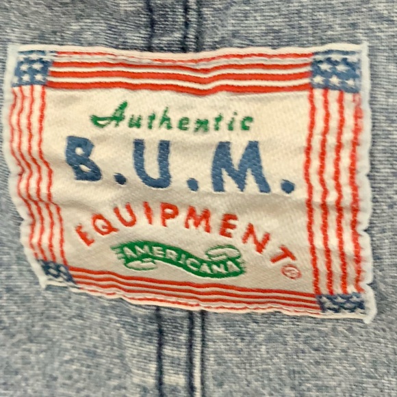 90s Vintage BUM Equipment Denim Shortalls Romper 3 Pockets Drawstring Waist - S - Picture 5 of 7